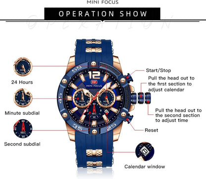 HOTMF MINI FOCUS Men Watches Unique Casual Wrist Watches (Chronograph/Waterproof/Luminous/Calendar/24 Hours) Silicon Band Fashion Watches for Men