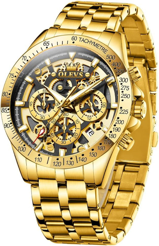 HOTOLEVS Watch for Men Skeleton Business Dress Stainless Steel Waterproof Luminous Mens Wrist Watch