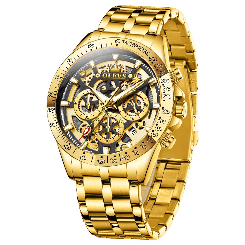 HOTOLEVS Watch for Men Skeleton Business Dress Stainless Steel Waterproof Luminous Mens Wrist Watch