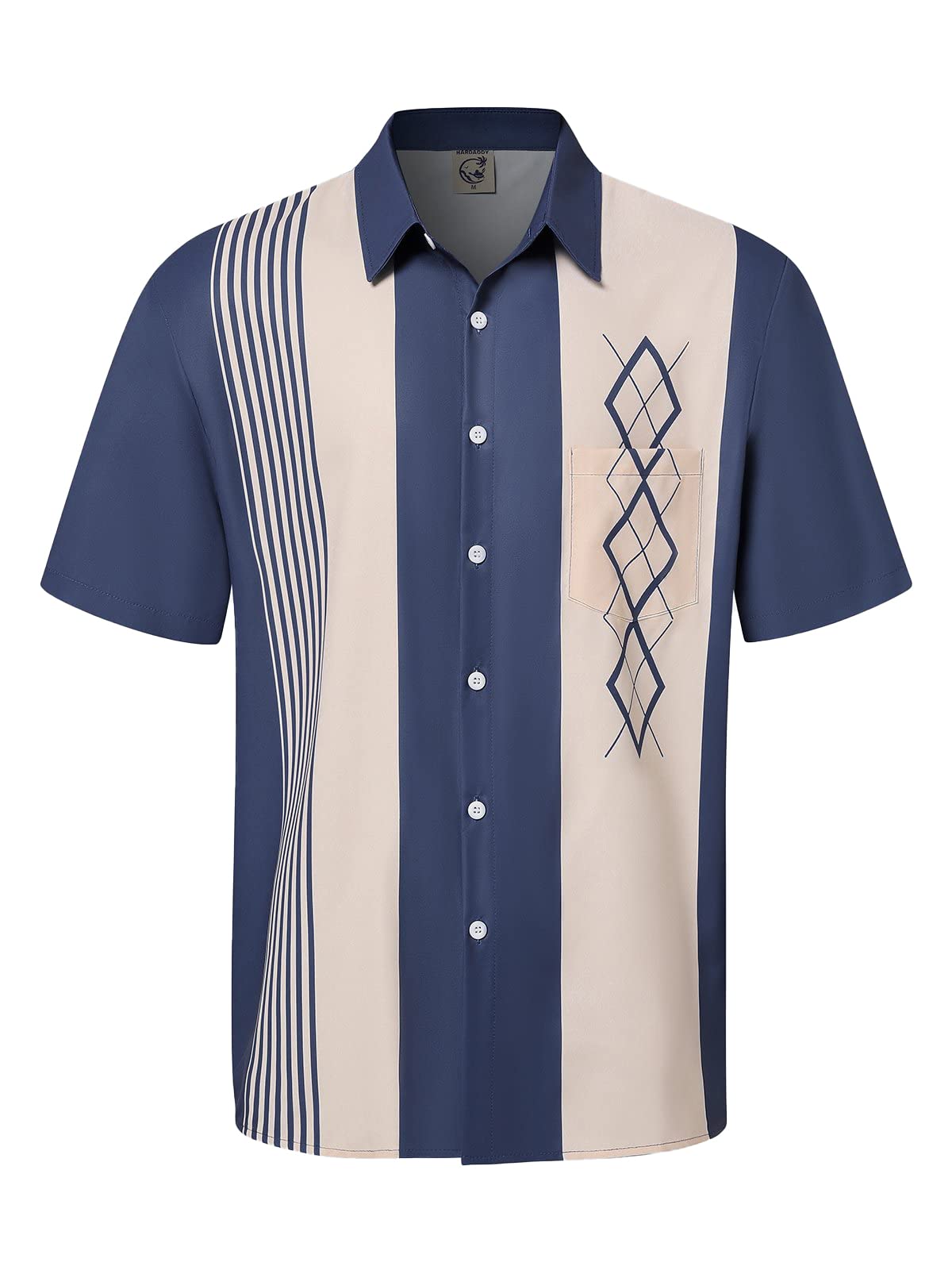 HOTHardaddy Men's Vintage Bowling Shirt Short Sleeve Button Down Hawaiian Summer Beach Printed Casual Shirts