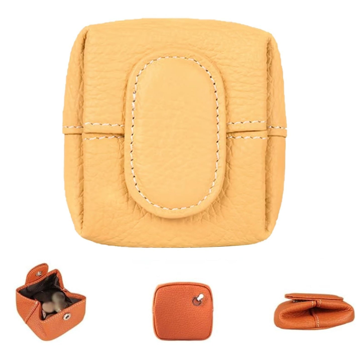HOTMini Lychee Pattern Coin Purse, Leather Purses for Women, Coin Pouch Earphone Storage Bag with Key Buckle (Orange)