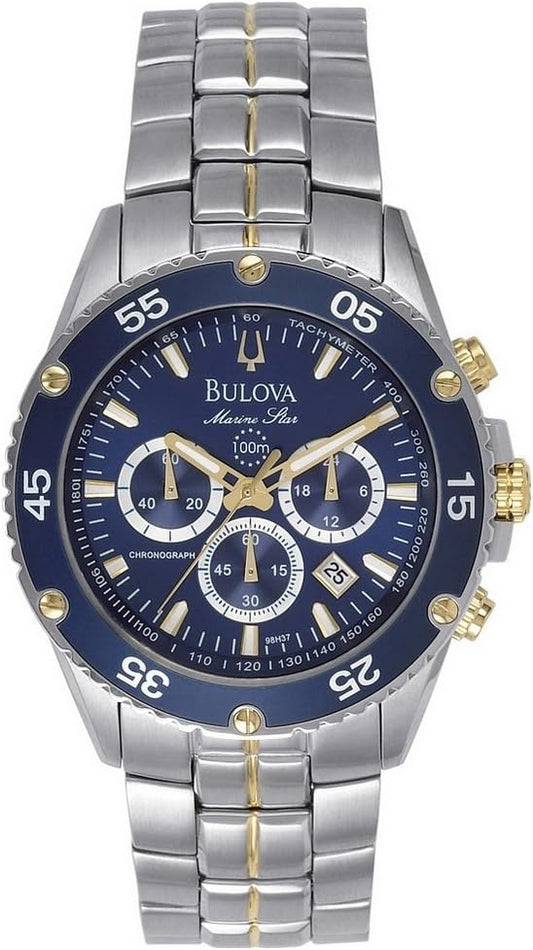 HOTBulova Men's Marine Star Two-Tone Stainless Steel Chronograph Quartz Watch, Blue Dial Style: 98H37