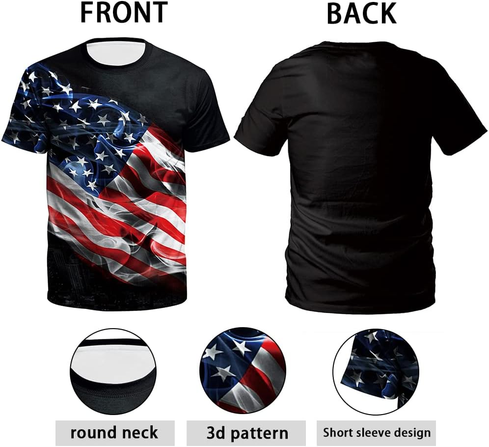 HOTEciodci Men's American USA Flag Patriotic T-Shirts 4th of July Shirts US Eagle Flag Soft Summer Short Sleeve Shirt for Men