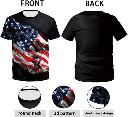 HOTEciodci Men's American USA Flag Patriotic T-Shirts 4th of July Shirts US Eagle Flag Soft Summer Short Sleeve Shirt for Men