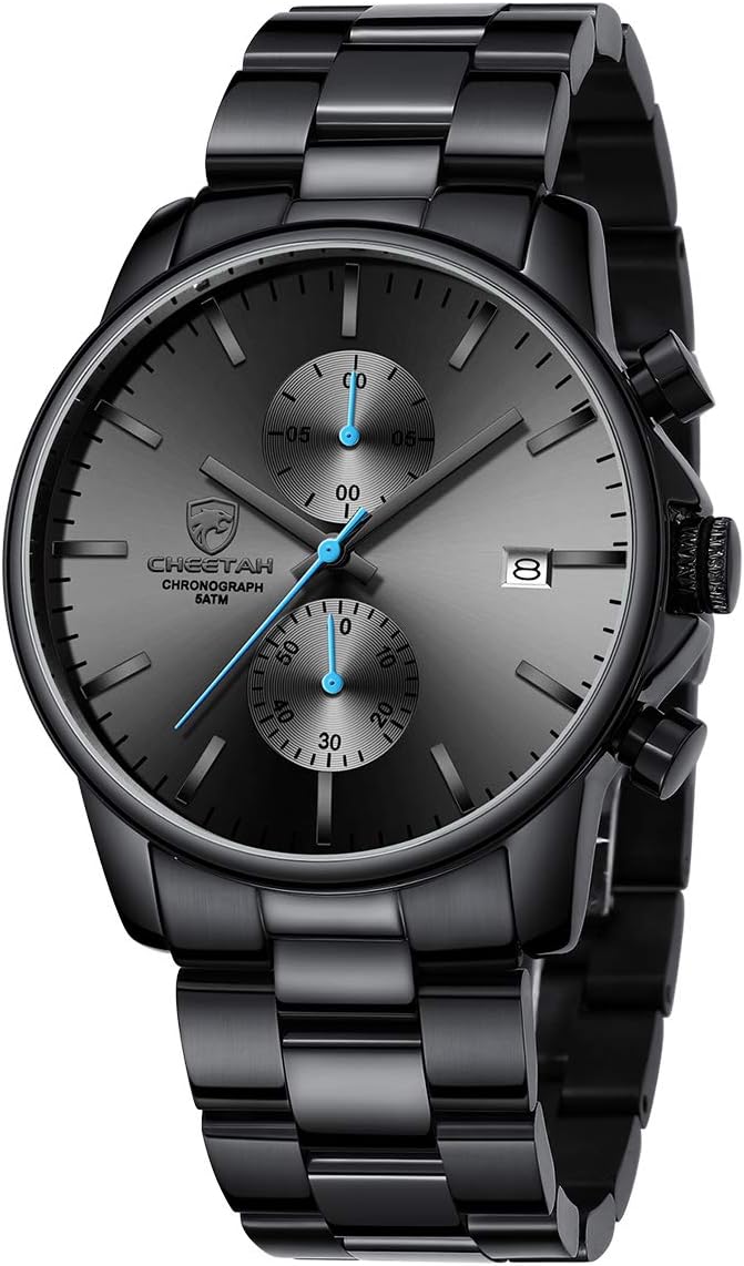 HOTGOLDEN HOUR Fashion Business Mens Watches with Stainless Steel Waterproof Chronograph Quartz Watch for Men, Auto Date