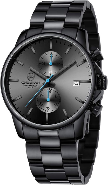 HOTGOLDEN HOUR Fashion Business Mens Watches with Stainless Steel Waterproof Chronograph Quartz Watch for Men, Auto Date
