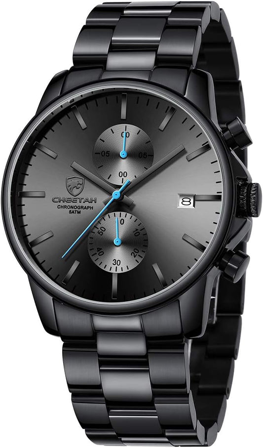 HOTGOLDEN HOUR Fashion Business Mens Watches with Stainless Steel Waterproof Chronograph Quartz Watch for Men, Auto Date