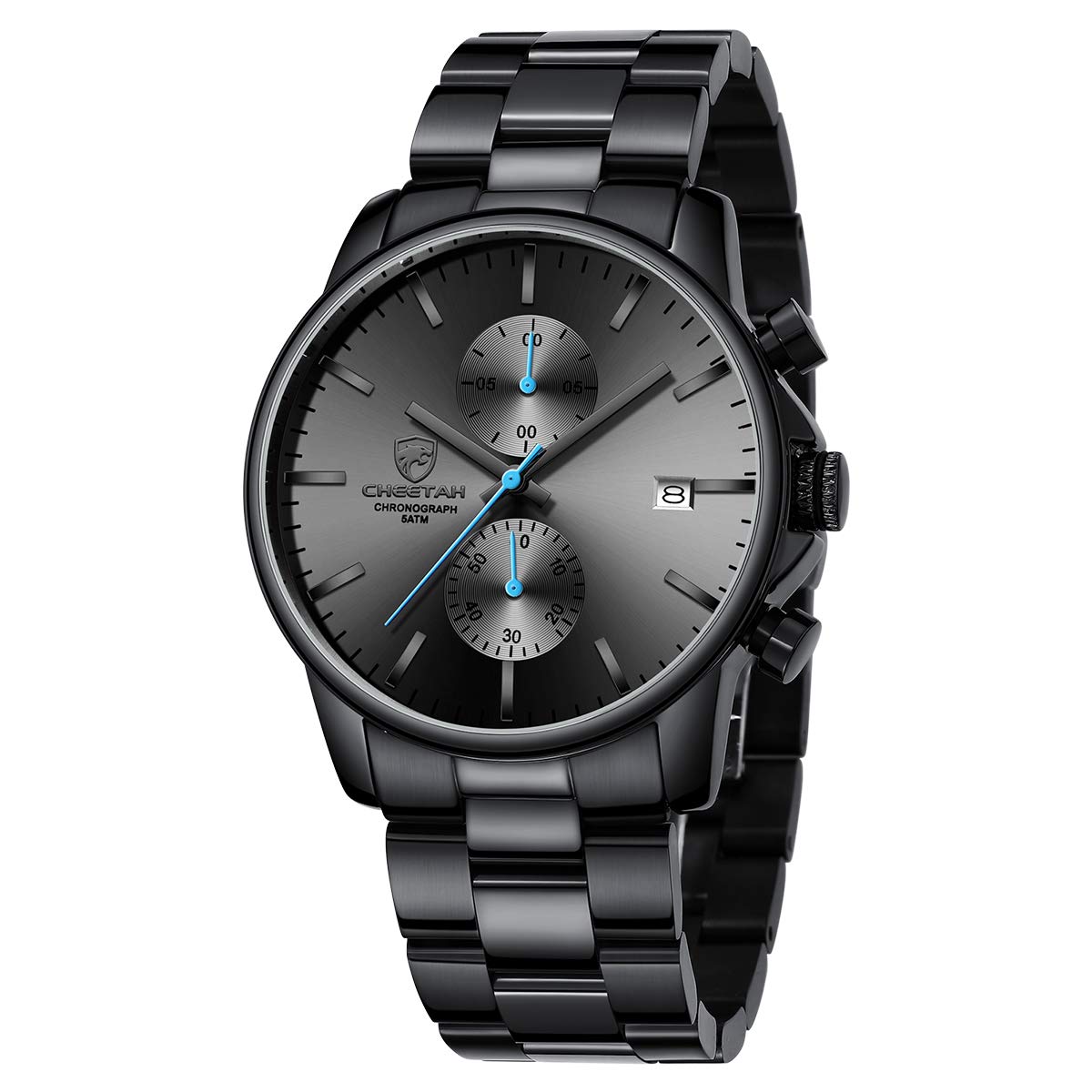 HOTGOLDEN HOUR Fashion Business Mens Watches with Stainless Steel Waterproof Chronograph Quartz Watch for Men, Auto Date