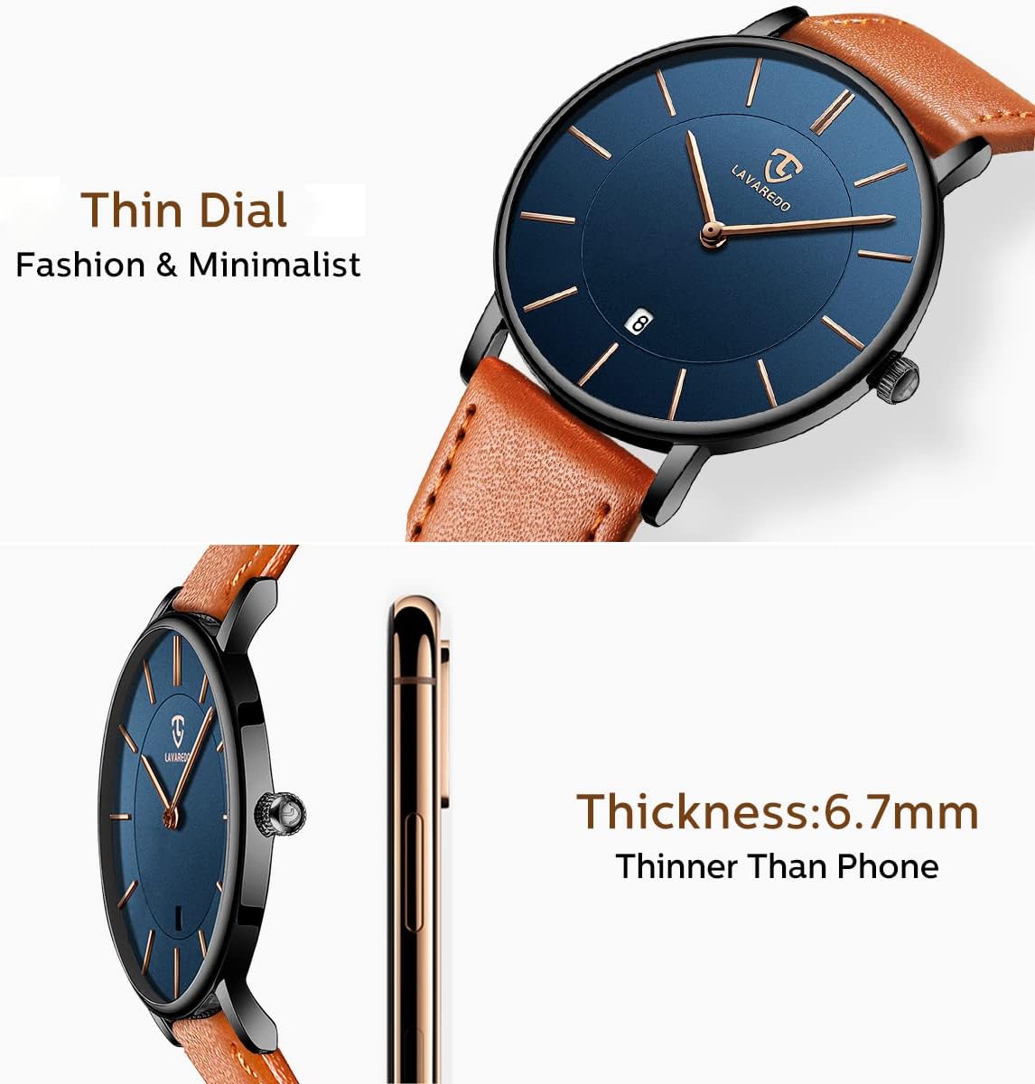 HOTBEN NEVIS Watch, Mens Watch, Minimalist Fashion Simple Wrist Watch Analog Date with Leather Strap