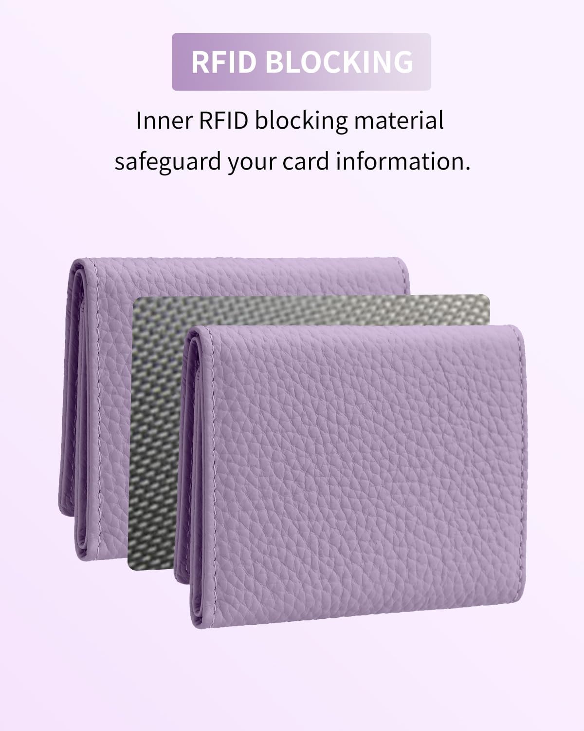 HOTKarmiir RFID Small Leather Wallet for Women with Coin Pouch Compact Trifold Mini Pocket Wallet with Cash Slot and Card Holders (Light Purple)