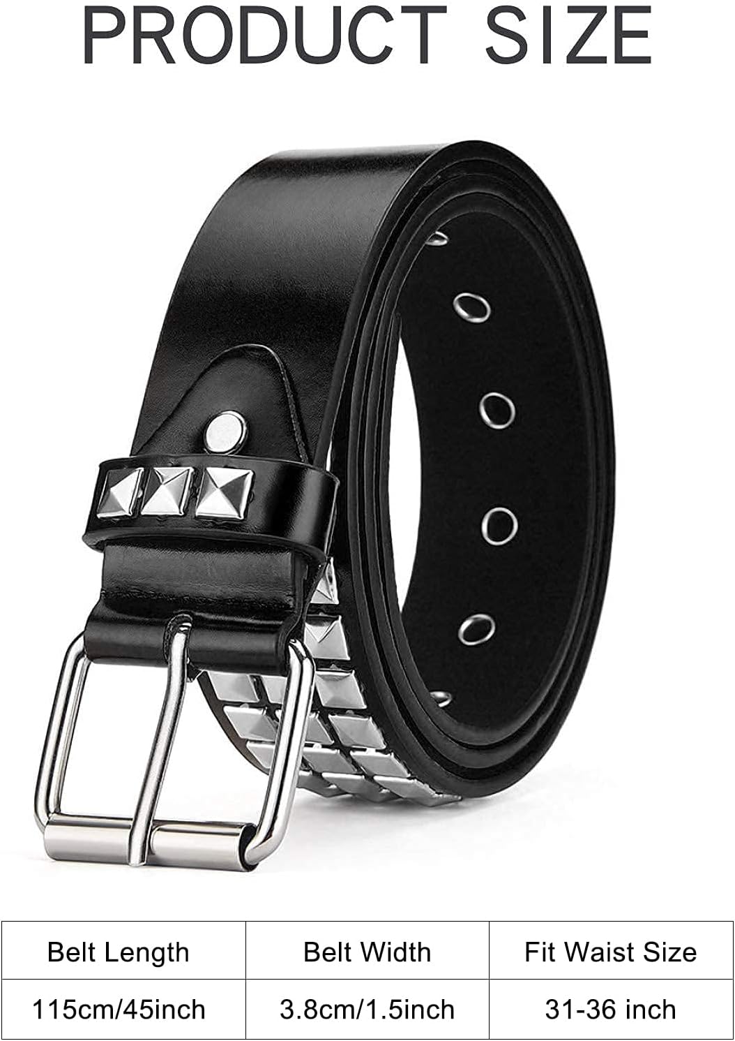 HOTStudded Belt, Metal Punk Rock Rivet Belt with Bright Pyramid Studded for Women Men