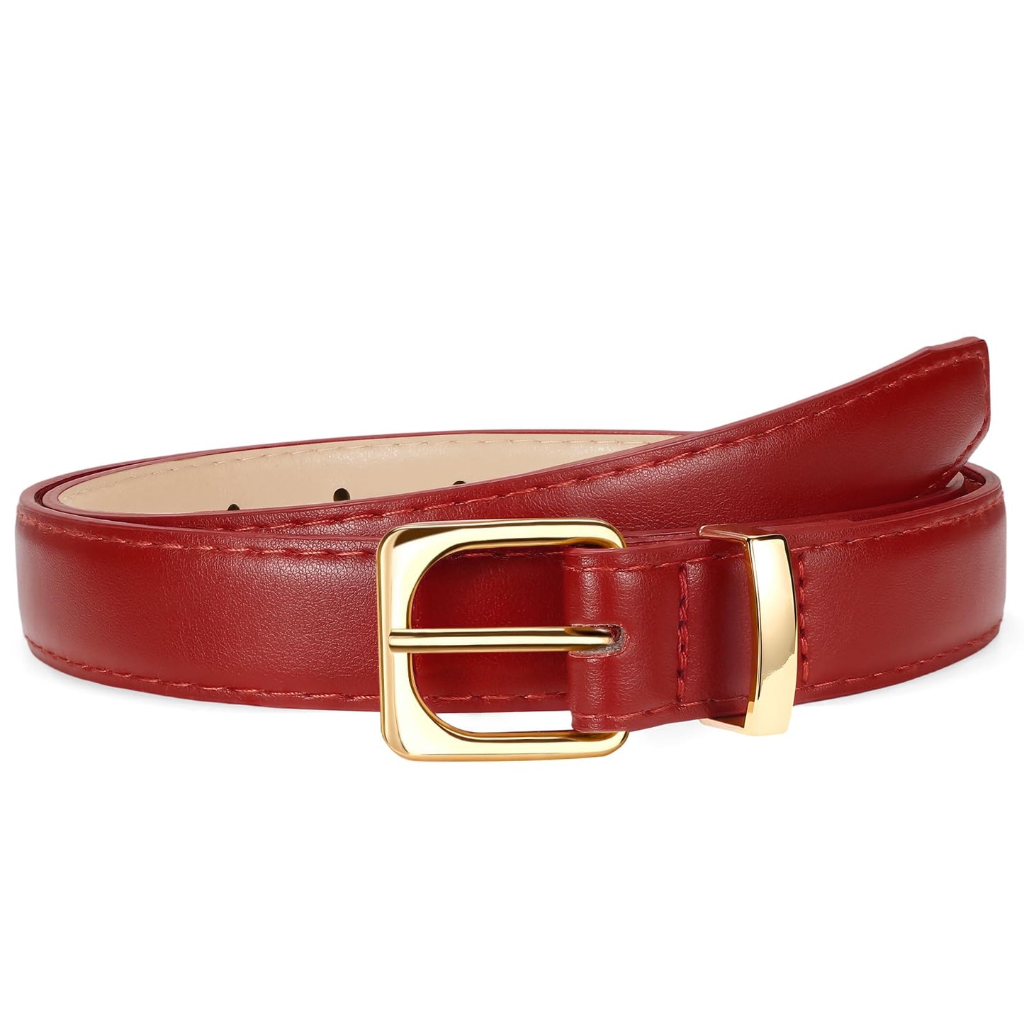 HOTVONMELLI Womens Thin Leather Belt for Jeans Pants Dress Fashion Skinny Belt with Gold Buckle for Women