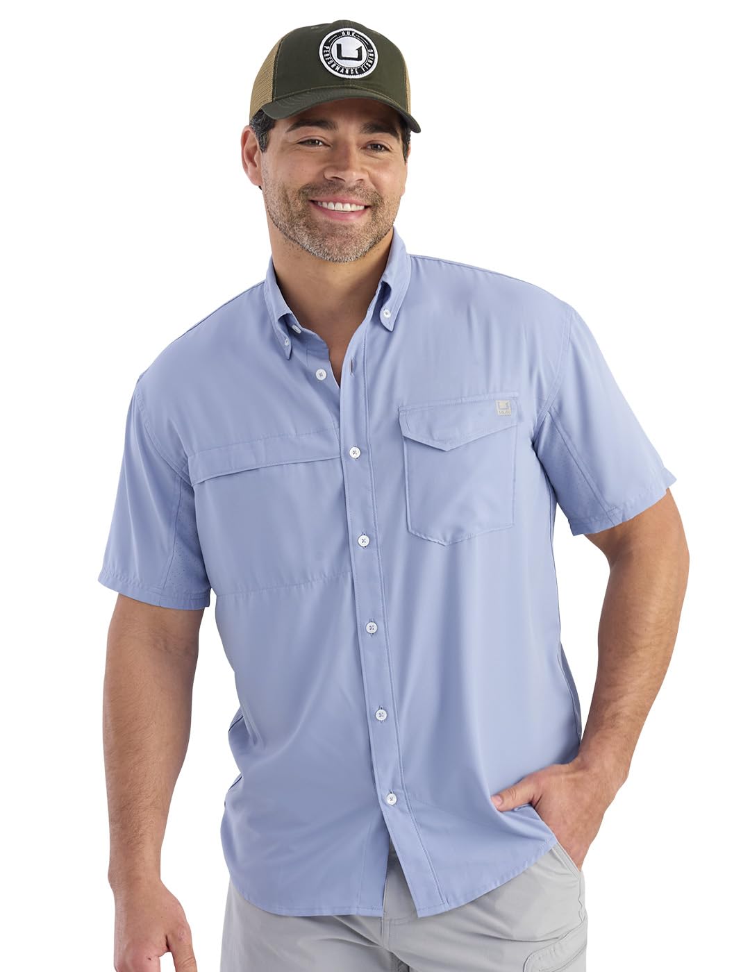 HOTHUK Men's Tide Point Kc Scott Original Artwork Short Sleeve Shirt, Fishing Button Down