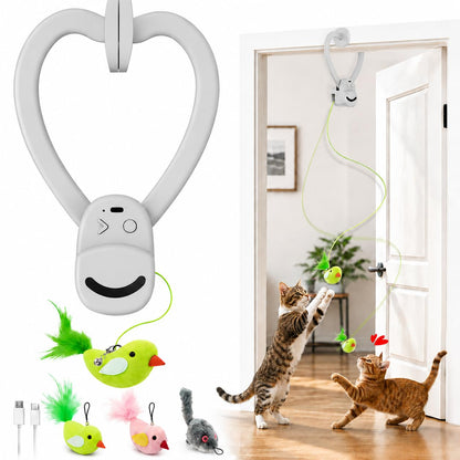 HOTInteractive Cat Toys for Indoor Cats: Automatic Flying Bird Feather Wand Chase Exercise Enrichment Stimulation, USB Rechargeable Durable Safe Hanging Toy for Bored Kittens Adult Multi Cat Households