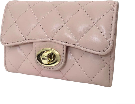HOTLuxury Quilted Leather Card Holder Wallet Credit Card Holder Wallet Small Wallet Compact Wallet Coin Purse Business Card Holder Gift for Women Gift for Girl (Beige)