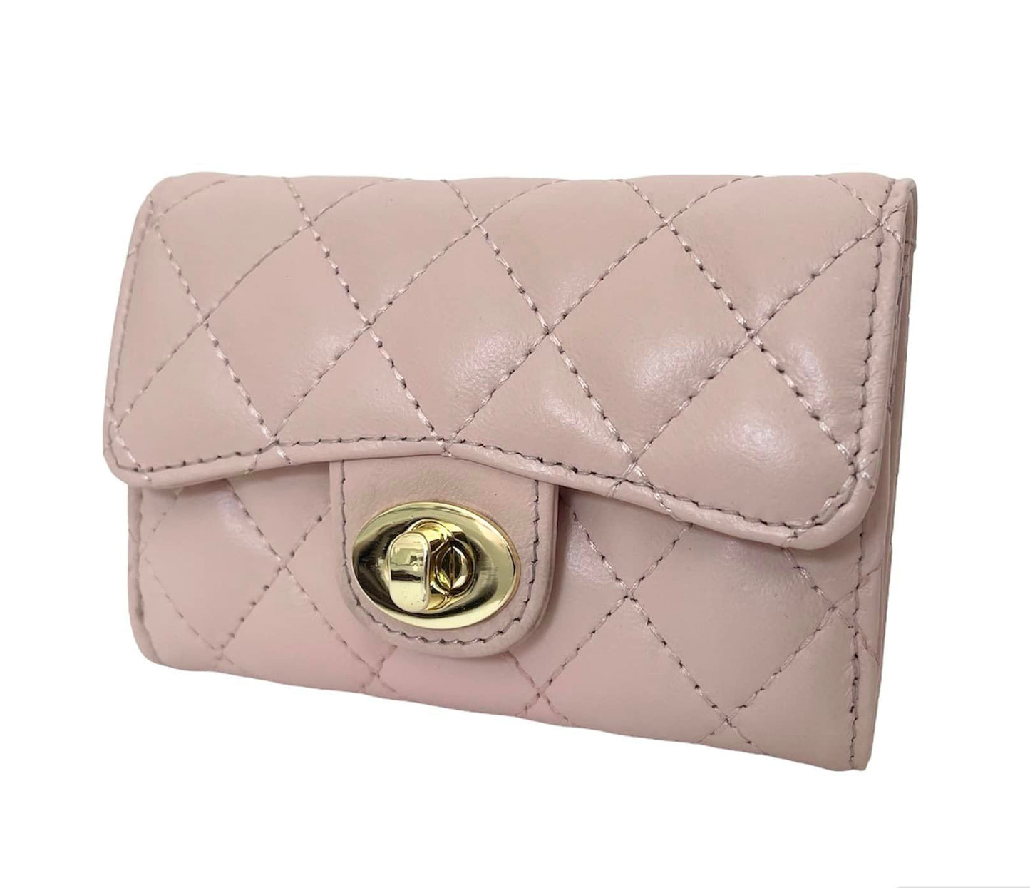 HOTLuxury Quilted Leather Card Holder Wallet Credit Card Holder Wallet Small Wallet Compact Wallet Coin Purse Business Card Holder Gift for Women Gift for Girl (Beige)