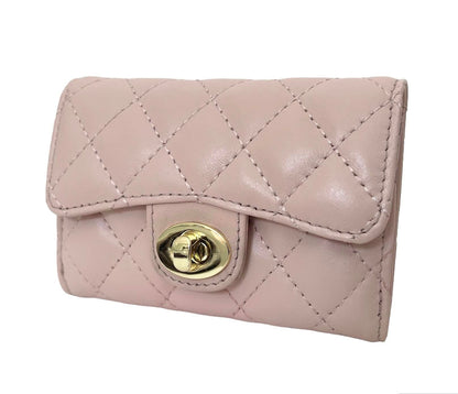 HOTLuxury Quilted Leather Card Holder Wallet Credit Card Holder Wallet Small Wallet Compact Wallet Coin Purse Business Card Holder Gift for Women Gift for Girl (Beige)