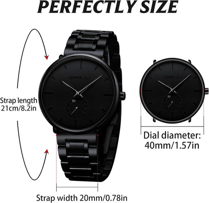 HOTMens Watches Ultra-Thin Minimalist Waterproof-Fashion Wrist Watch for Men Unisex Dress with Stainless Steel Band-Black Hands