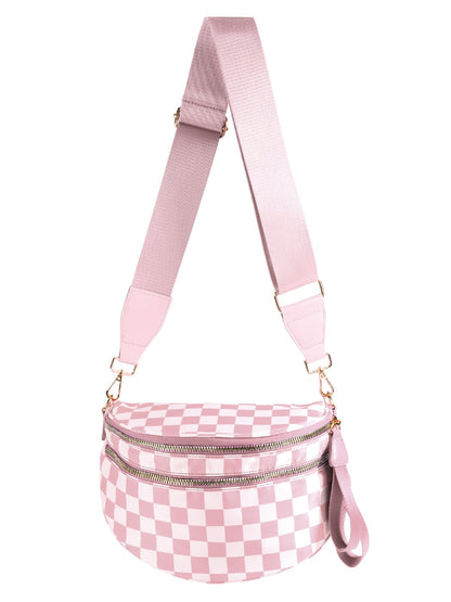 HOTBlack and White Checkered Crossbody Bag Bum Bag for Women,Spacious Checkered Purse Fanny Packs Belt Bag
