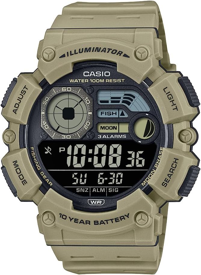 HOTCasio WS1500H Series | Men’s Digital Watch | 100M WR | Dual Time | Countdown Timer | LED Light | Moon Phase | Fishing Mode | Auto Calendar | Multi Alarms | 1/100 SEC Stopwatch