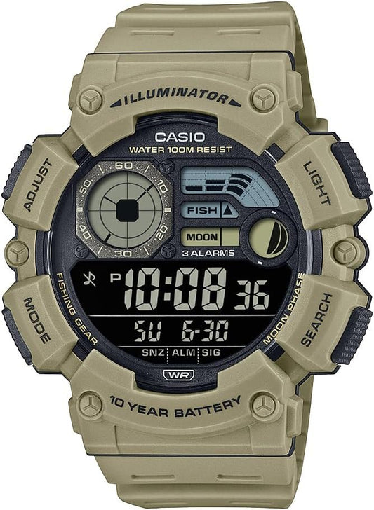 HOTCasio WS1500H Series | Men’s Digital Watch | 100M WR | Dual Time | Countdown Timer | LED Light | Moon Phase | Fishing Mode | Auto Calendar | Multi Alarms | 1/100 SEC Stopwatch