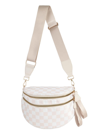 HOTBlack and White Checkered Crossbody Bag Bum Bag for Women,Spacious Checkered Purse Fanny Packs Belt Bag