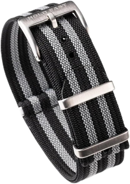 HOTAnchor Strap Co | Ribbed Nylon Watch Strap | Ridge Weave Quick-Dry Band | Brushed Stainless Steel Buckle | Floating Keeper | Heat-Sealed Notches | 5.75–8.5in Wrists