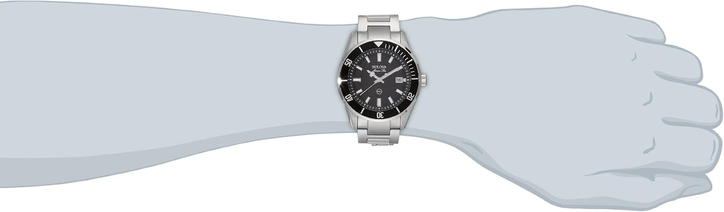 HOTBulova Men's Marine Star 'Series B' Stainless Steel 3-Hand Calendar Quartz Watch, Black Dial Style: 98B203