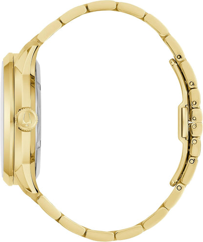 HOTBulova Men's Automatic Sutton Watch, Gold-Tone Stainless Steel Case & Silver-White Dial (Style: 97A201)