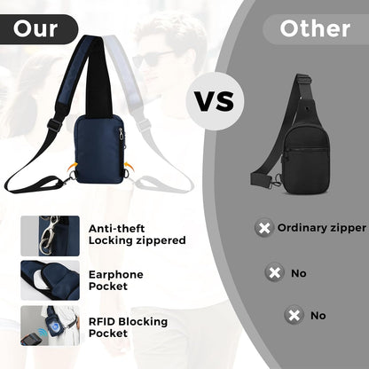 HOTVADOO Sling Bag, Crossbody Bag with Zipper Lock, RFID Blocking & Water Resistant for Men and Women