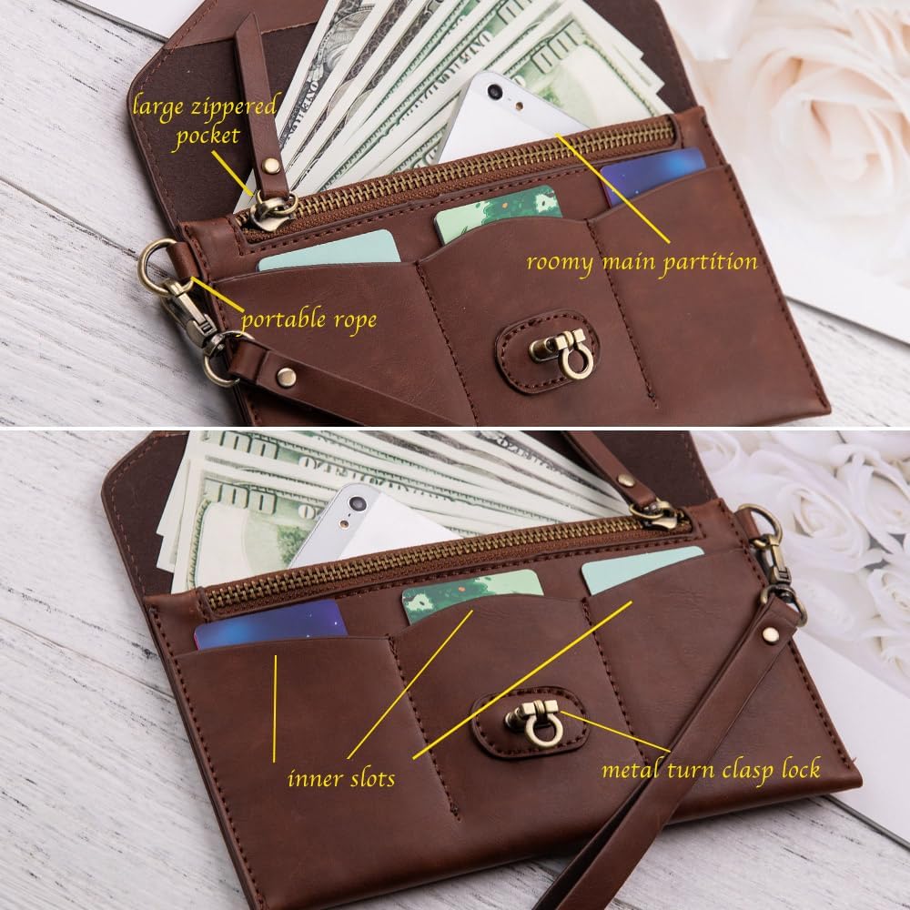 HOTPersonalized Leather Wristlet Pouch Birth Flower Custom Name Wrist Bag Wallet – Gift for Her