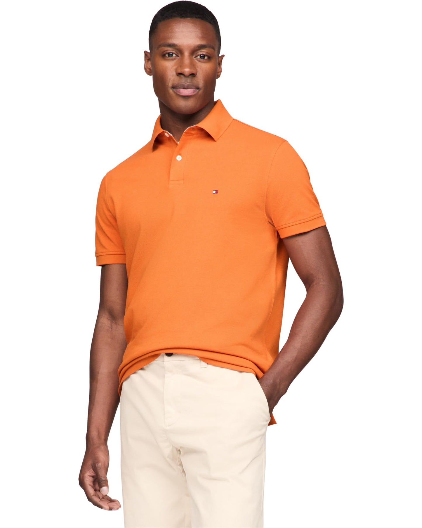 HOTTommy Hilfiger Men's Short Sleeve Polo Shirts in Slim Fit with Stretch and Organic Pique Cotton