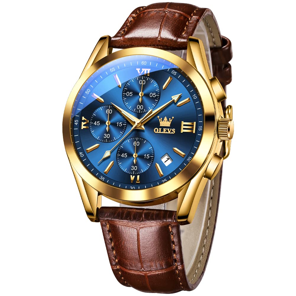 HOTOLEVS Watches for Men Case Waterproof Watches Leather Band Day Date Mens Watch Analog Quartz Chronograph Wristwatches Multi-Function Men's Watch