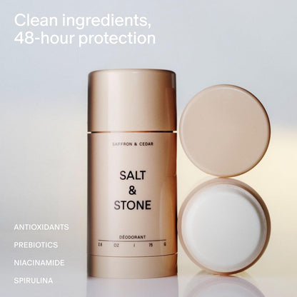 HOTSalt & Stone Aluminum Free Deodorant | Extra Strength 48 Hour Protection for Women & Men | Made with Seaweed Extracts, Niacinamide & Prebiotics | Saffron & Cedar | Extra Strength 48 Hour Protection, Gender Neutral Scent, Made with Niacinamide, Spirulin