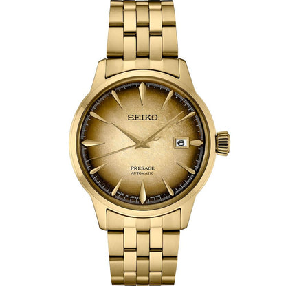 HOTSEIKO Automatic Watch for Men - Presage Cocktail Time - Patterned Dial | Gloss Finish, Date Calendar, Stainless Steel, Water-Resistant 50M, 41-Hour Reserve Power, See-Through Caseback