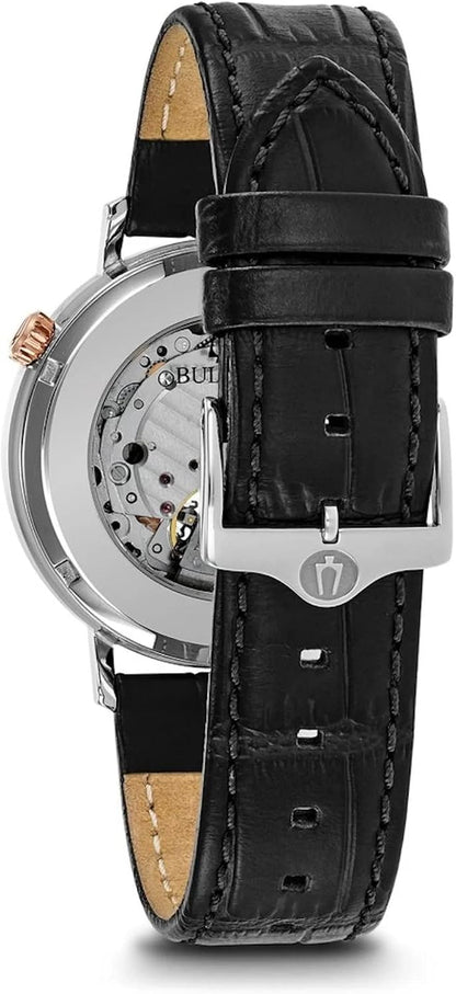 HOTBulova Men's Classic Aerojet 3-Hand Automatic Leather Strap Watch, Open Aperture, 40-Hour Power Reserve, Double Curved Mineral Crystal, 41mm