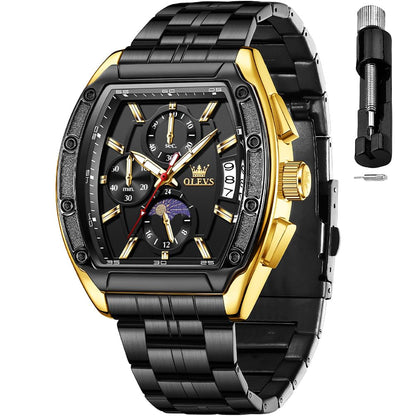 HOTOLEVS Mens Watches Analog Quartz Chronograph Square Dress Watch for Man Stainless Steel or Leather Band Waterproof Luminous Date Male Watch
