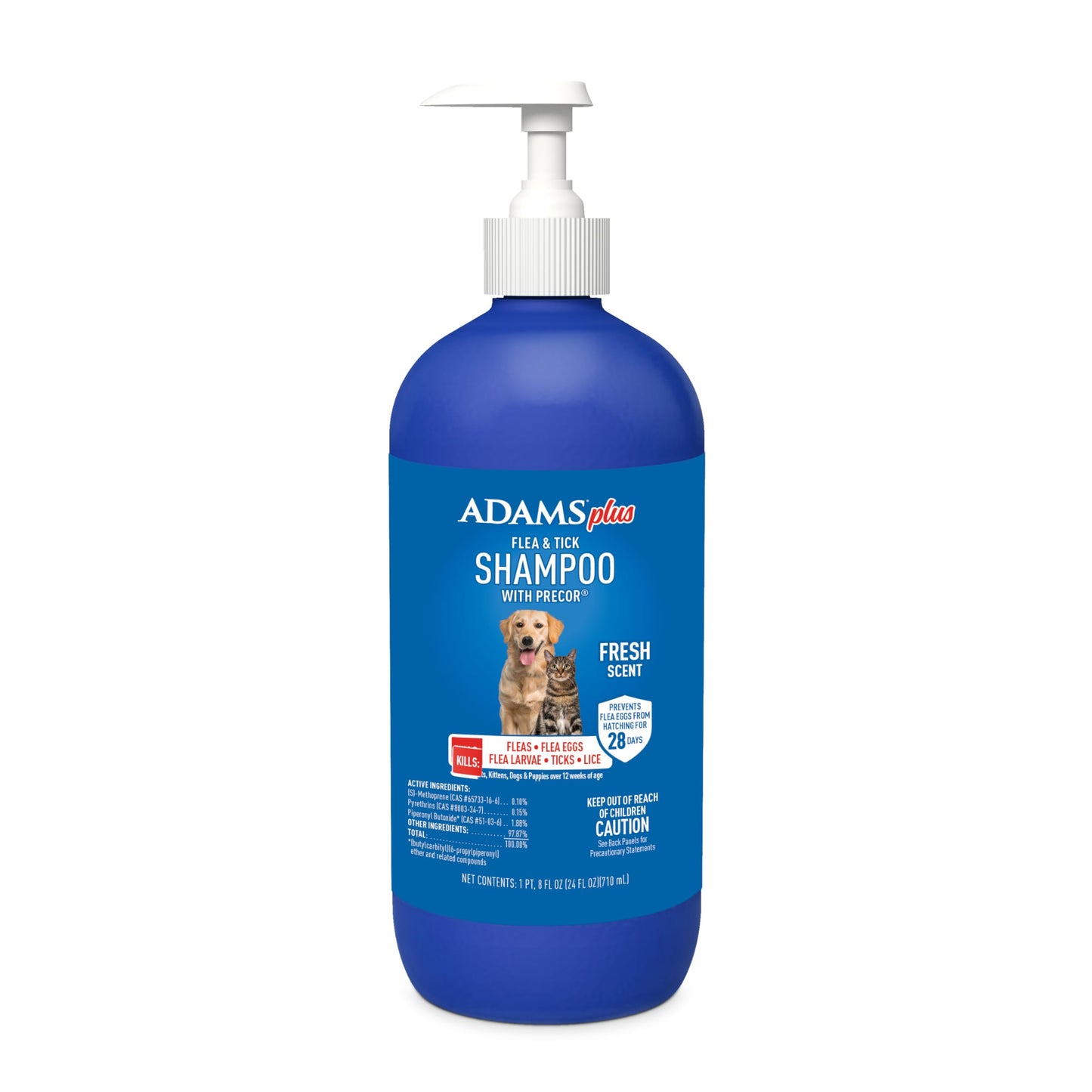 HOTADAMS Plus Flea & Tick Shampoo with Precor for Dogs, Cats, Puppies & Kittens, Flea Shampoo to Treat Infestations, Kills Ticks, Fleas, Flea Eggs & Lice, Cleans and Conditions Coat, 12 Ounces