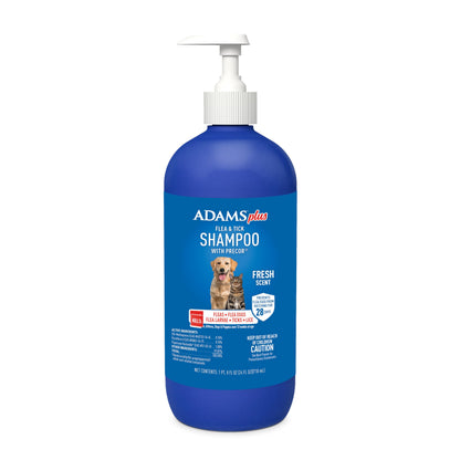 HOTADAMS Plus Flea & Tick Shampoo with Precor for Dogs, Cats, Puppies & Kittens, Flea Shampoo to Treat Infestations, Kills Ticks, Fleas, Flea Eggs & Lice, Cleans and Conditions Coat, 12 Ounces
