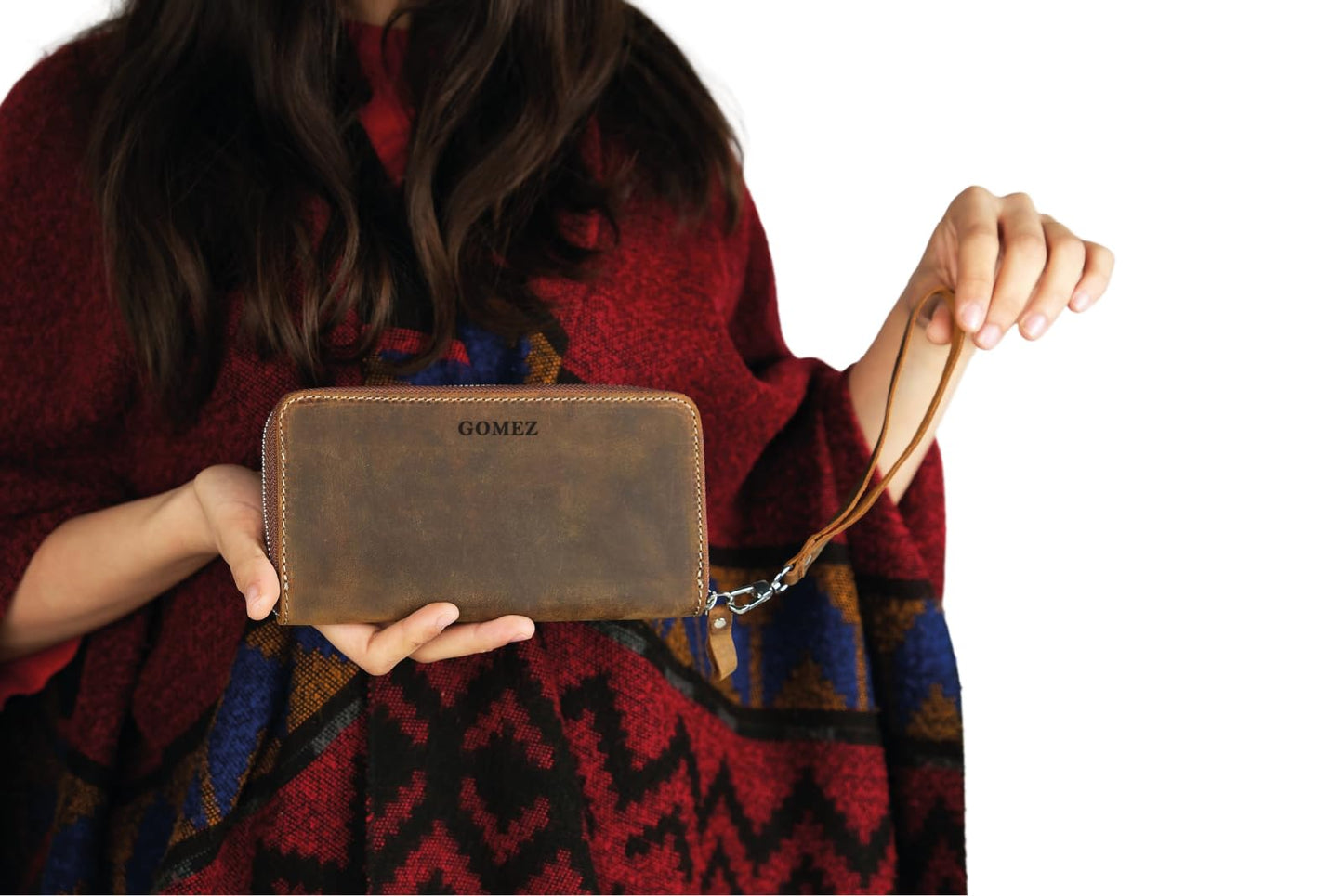 HOTCustom Women Leather Wallet Personalized Engraved Clutch with Zipper Handmade Crazy Horse Leather Purse (Brown)
