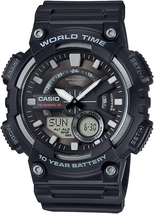 HOTCasio AEQ110BW Series | Men’s Analog-Digital Watch |100M WR | Multi Alarms | 100 SEC Stopwatch | Countdown Timer | World Map for World Time | LED Light | LC Display | 10 Year Battery