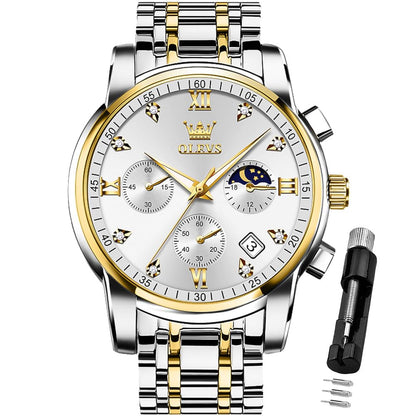 HOTOLEVS Watch for Men Diamond Business Dress Analog Quartz Stainless Steel Waterproof Luminous Date Two Tone Luxury Casual Wrist Watch Blue