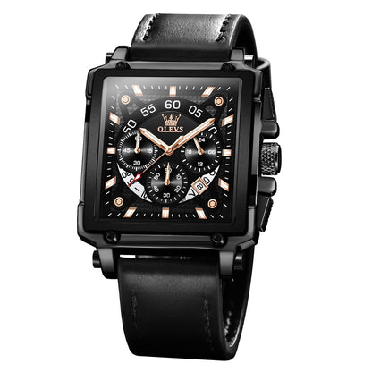 HOTOLEVS Men's Casual Leather Watch, Big Face Chronograph Watch for Men, Fashion Easy to Read Dress Watch, Men's Waterproof Luminous Date Analog Watch, Gold/Black/White/Blue Dial