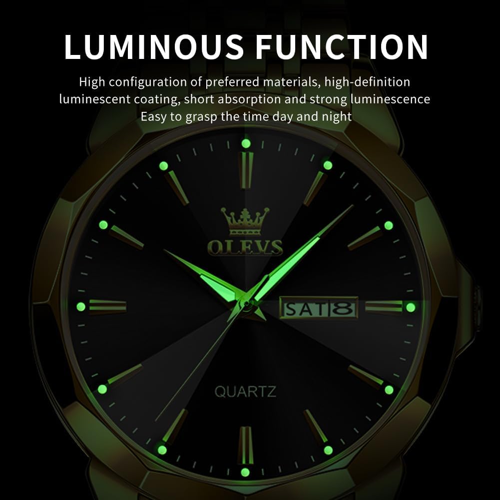HOTOLEVS Watch for Men Diamond Business Dress Analog Quartz Stainless Steel Waterproof Luminous Date Two Tone Luxury Casual Wrist Watch Blue