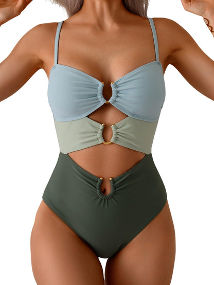 HOTEomenie Womens Cutout One Piece Swimsuit Sexy Bathing Suit | Ring Linked, Adjustable Spaghetti Straps, Bra Support, Soft Removable Cups, Monokini for Beach Vacation, Pool Side