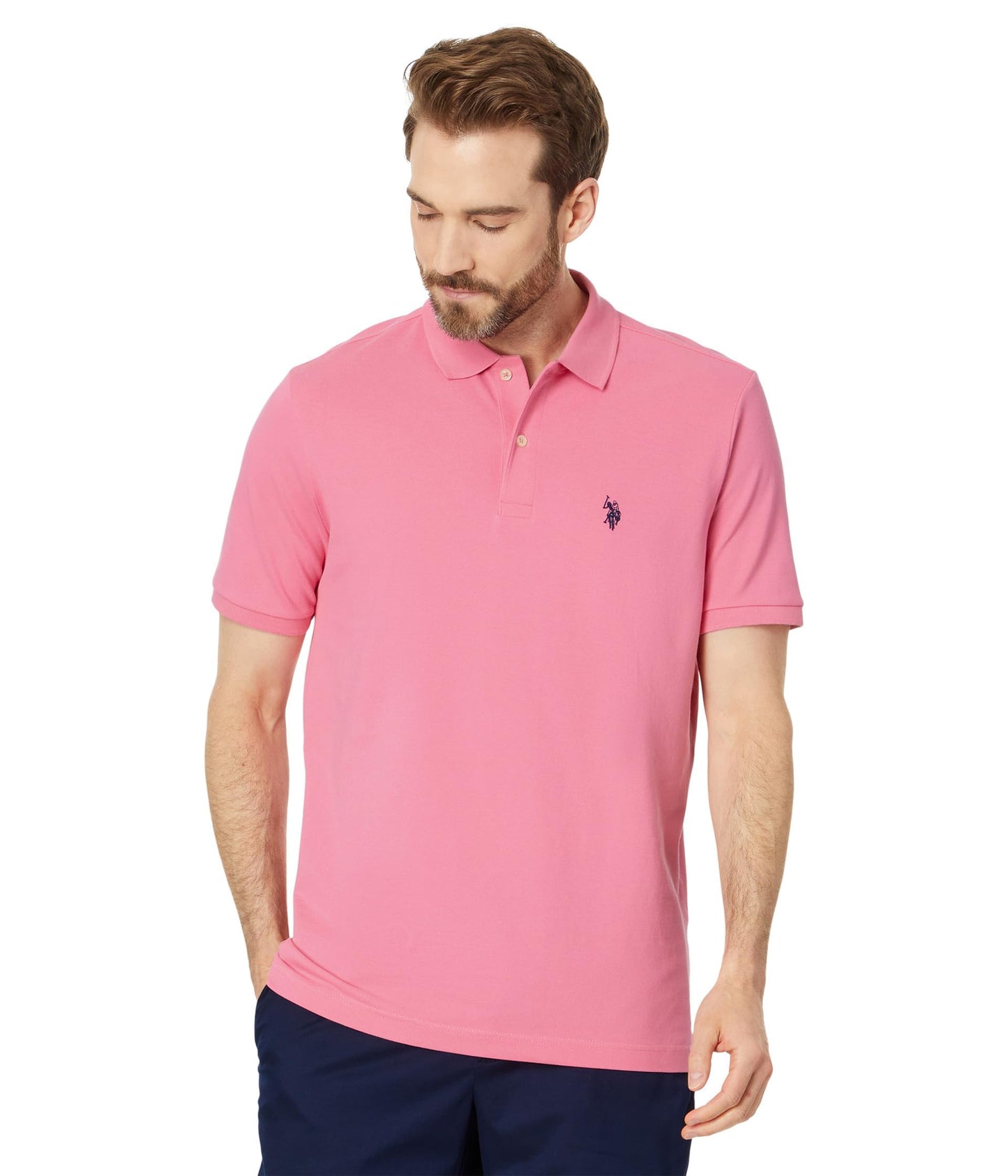 HOTU.S. Polo Assn. Men's Classic Polo Shirt, Two-Button Closure Pique Polo Shirt, Summer Fashion Golf Shirt | Two-Button Closure Pique Polo Shirt, Summer Fashion Golf Shirt