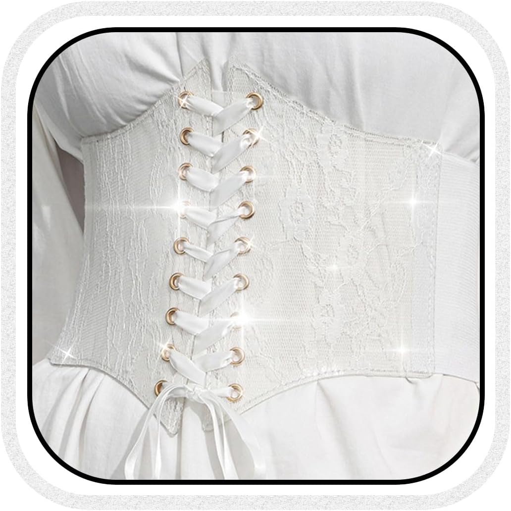 HOTBODIY Women Lace Corset Belts Elastic Cinch Belt Tied Waspie Wide Waist Bustiers for Dress