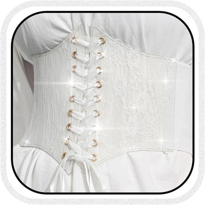HOTBODIY Women Lace Corset Belts Elastic Cinch Belt Tied Waspie Wide Waist Bustiers for Dress