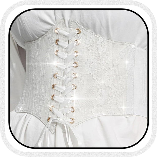HOTBODIY Women Lace Corset Belts Elastic Cinch Belt Tied Waspie Wide Waist Bustiers for Dress