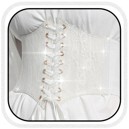 HOTBODIY Women Lace Corset Belts Elastic Cinch Belt Tied Waspie Wide Waist Bustiers for Dress